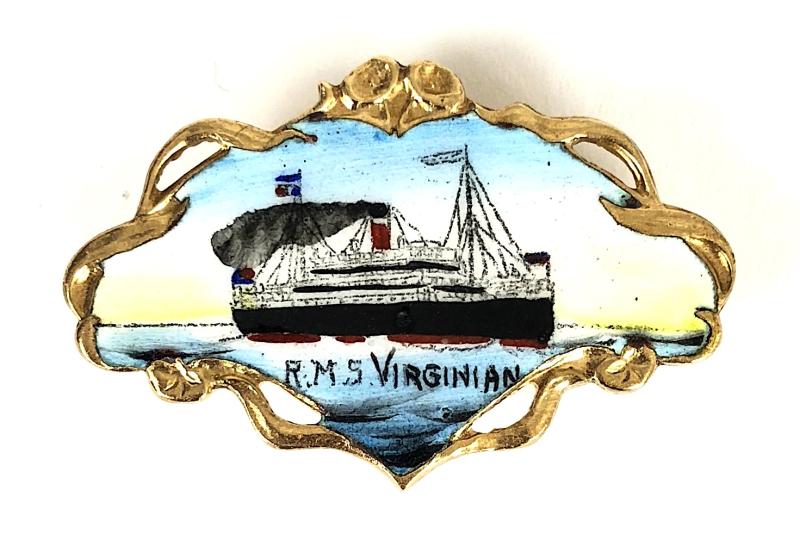 RMS Virginian Allan Shipping Line hand-painted enamel ships picture brooch