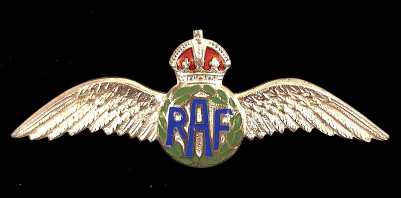 Royal Air Force pilot wing silver and enamel RAF sweetheart brooch