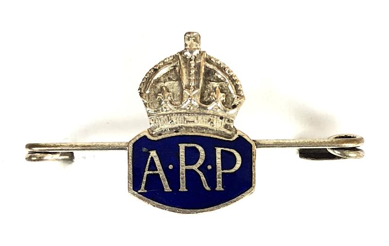 Air Raid Precautions miniature ARP silver plate & enamel sprung pin badge