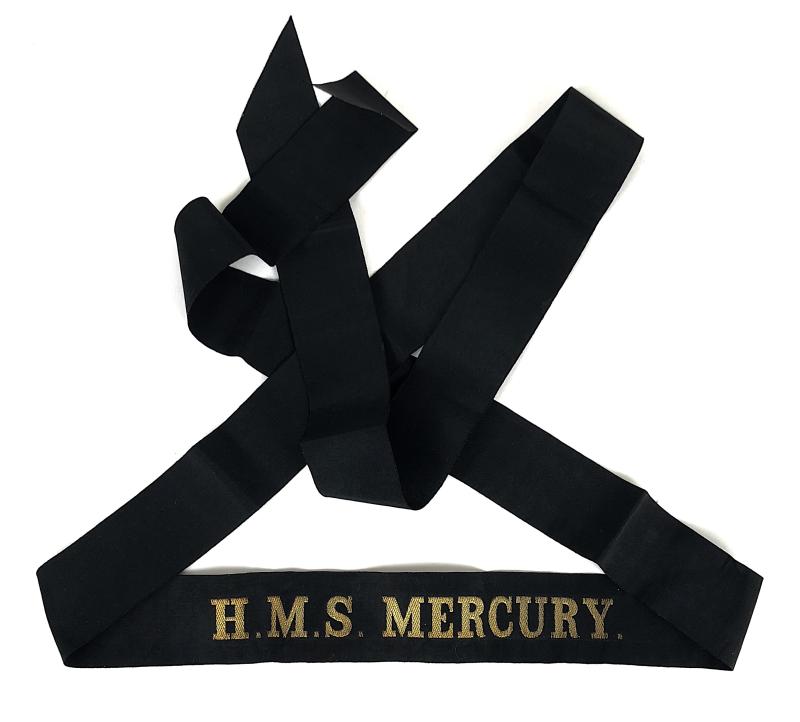 WW1 Royal Navy H.M.S. MERCURY cap tally silk ribbon badge 124cm.