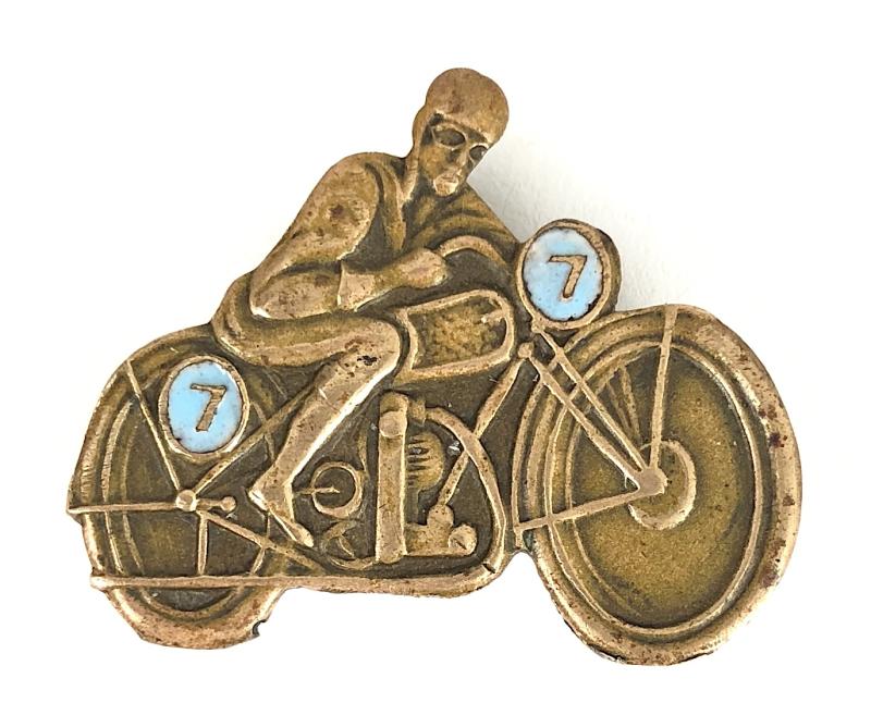 Isle of Man TT race motorcycle and rider badge circa 1940