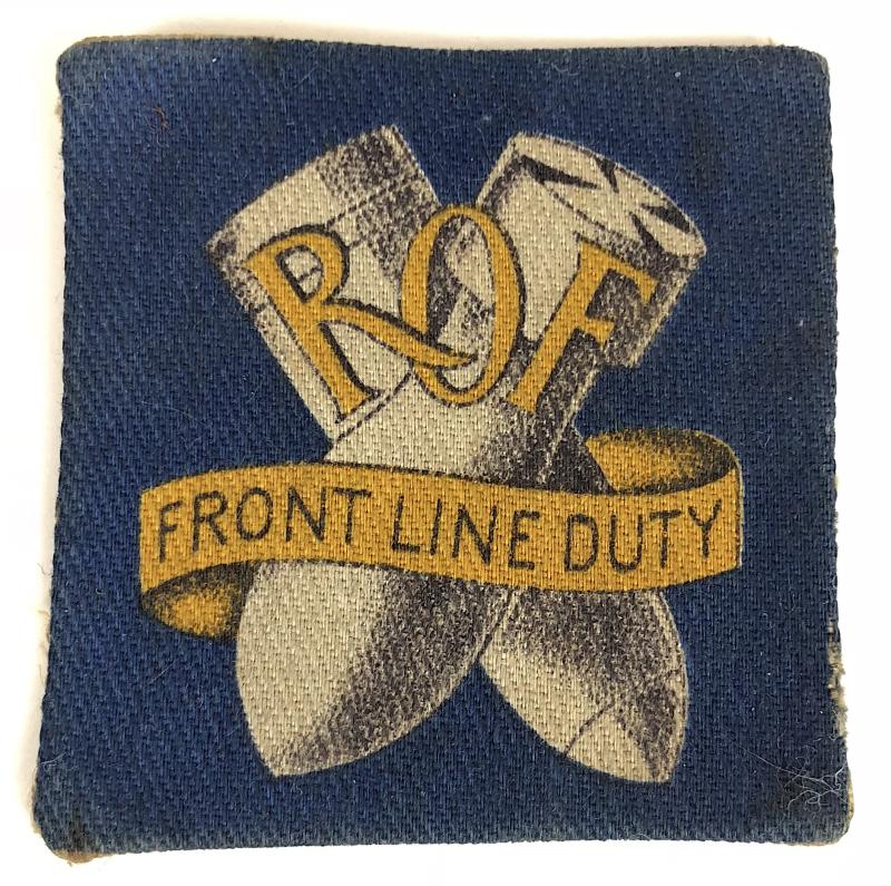 Royal Ordnance Factory Front Line Duty cloth overall badge