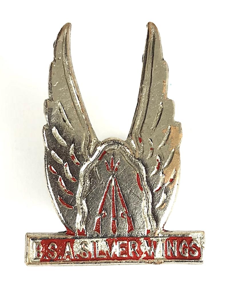 B.S.A. Silver Wings Motorcycle Badge by Birmingham Medal Co