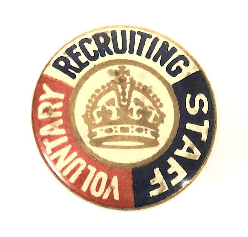 WW1 Voluntary Recruiting Staff tin button badge