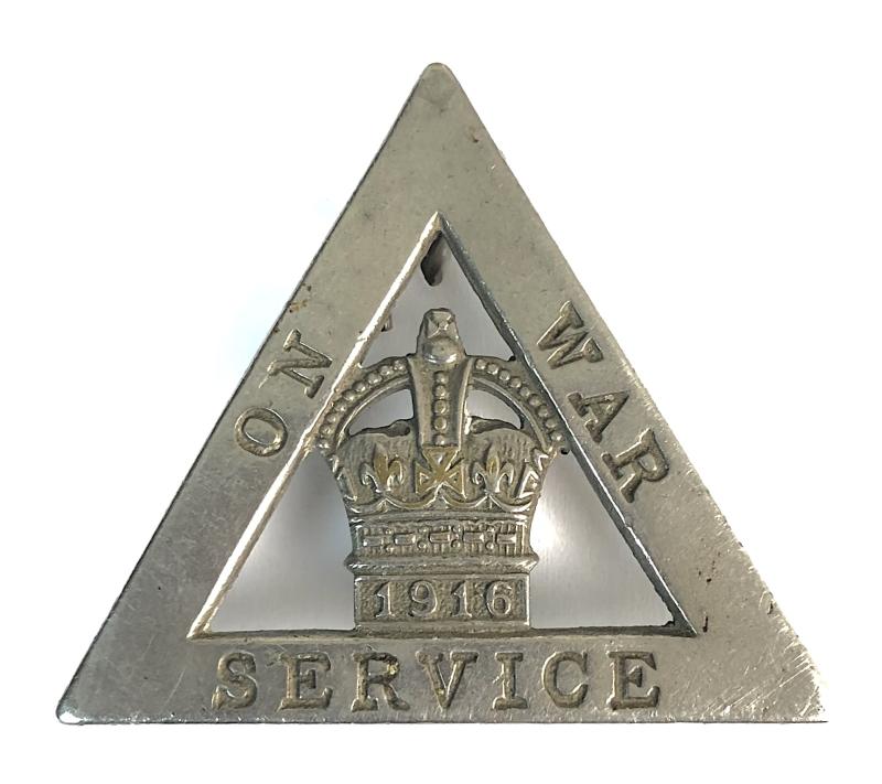 WW1 On War Service 1916 womans munition workers triangle nickel badge