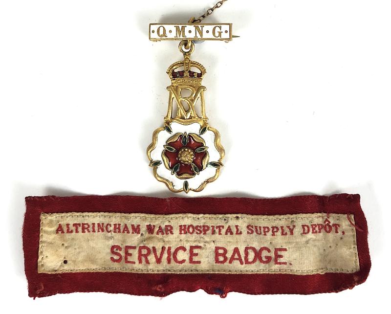 Altrincham War Hospital Supply Depot Service Badge with QMNG war workers badge