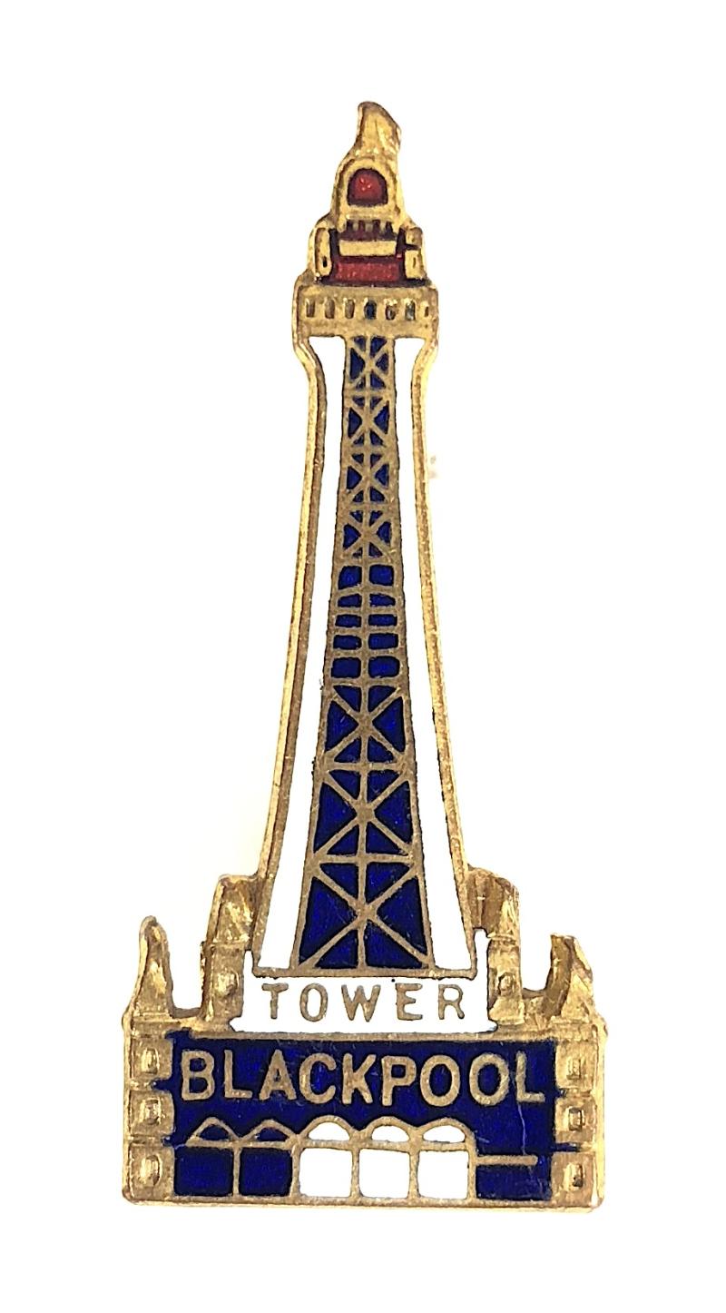 Blackpool Tower blue and white enamel souvenir pin badge by H.W.MILLER