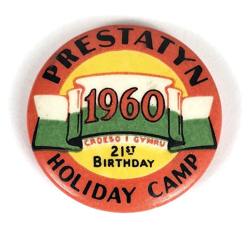 1960 Prestatyn Holiday Camp Wales celluloid tin button badge