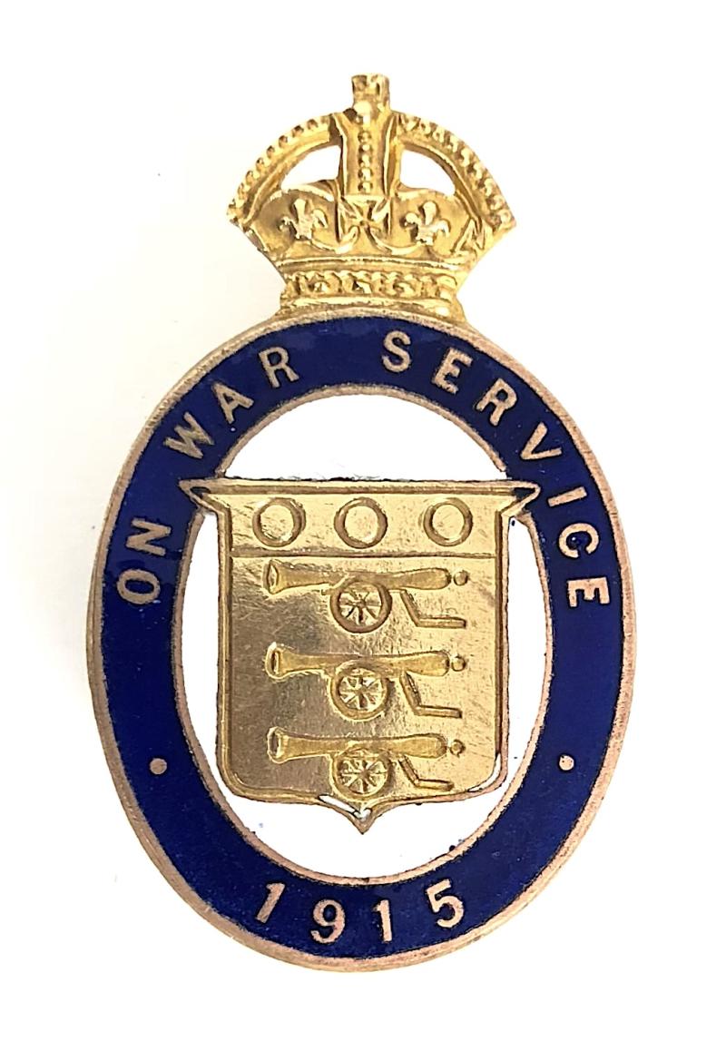 WW1 On War Service 1915 munition workers enamel badge J.R.GAUNT LONDON