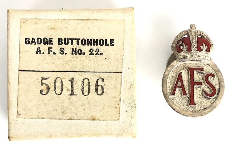 WW2 Auxiliary Fire Service AFS officially numbered lapel badge & Box of Issue