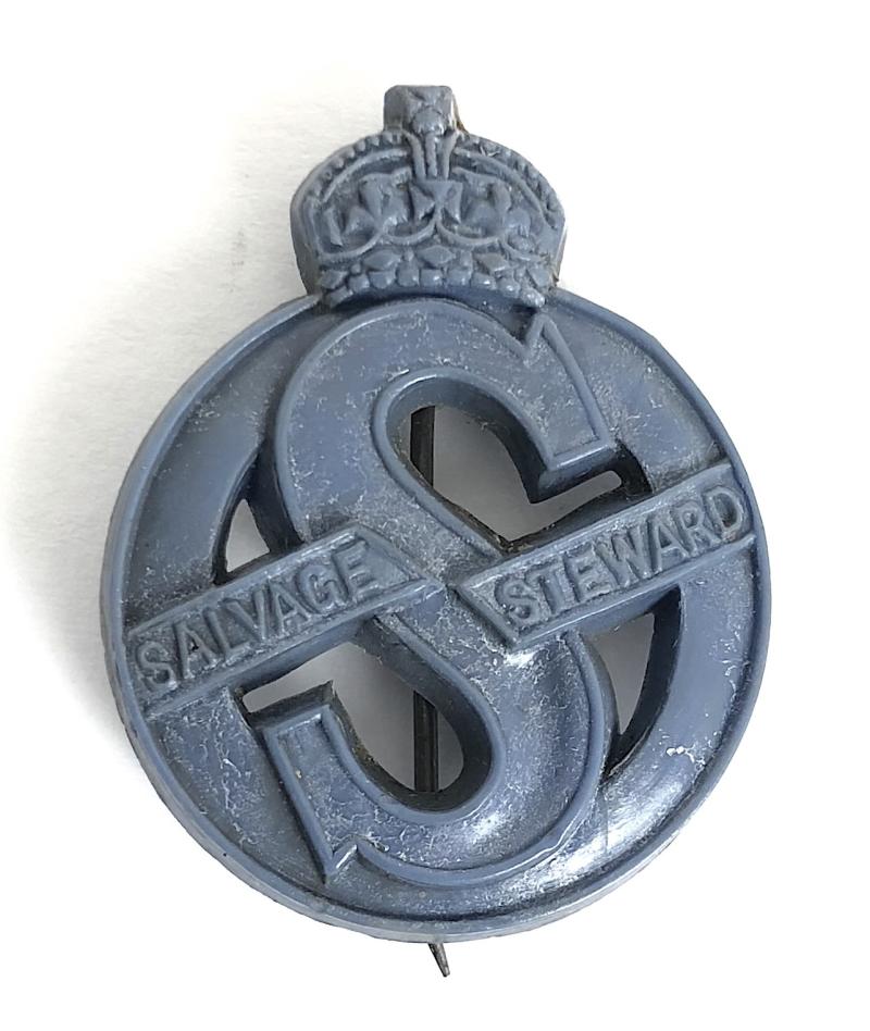 WW2 Ministry of Supply Salvage Steward blue plastic economy issue badge