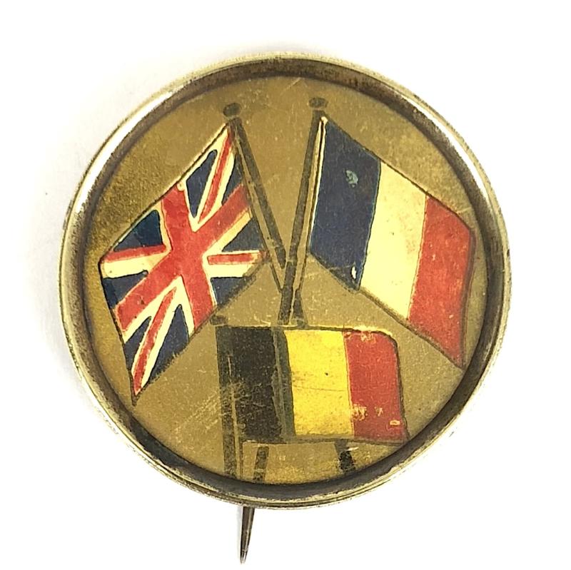 WW1 United We Stand Britain France Belgium flags patriotic fundraising badge