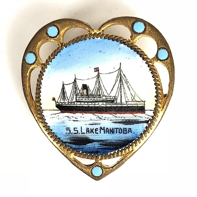 S.S. Lake Manitoba Canadian Pacific Line hand painted enamel picture brooch