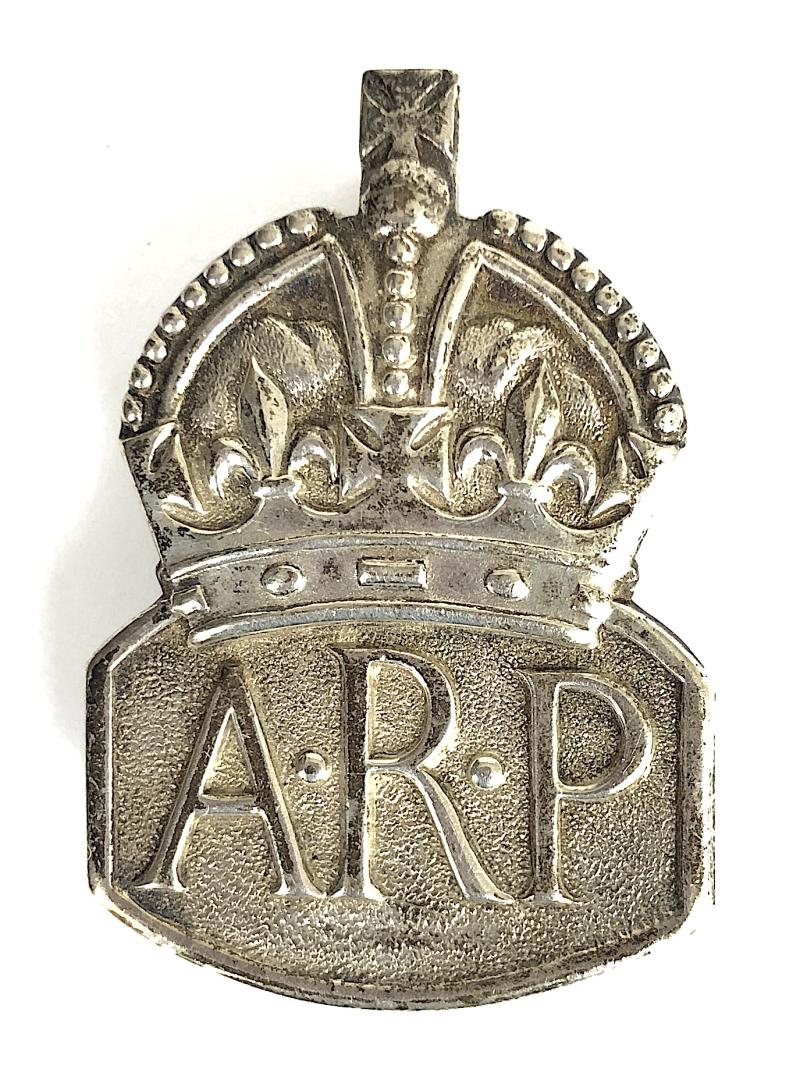 Air Raid Precautions 1936 silver lady warden ARP pin badge