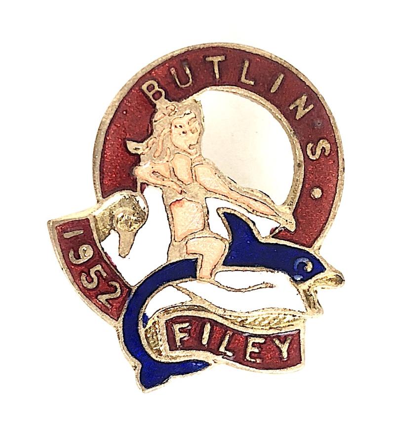 Butlins 1952 Filey holiday camp badge girl riding a fish