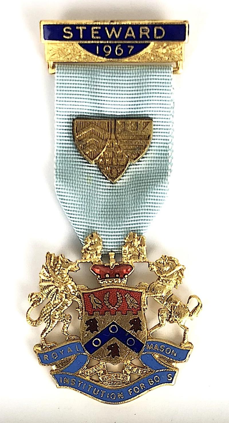 1967 Royal Masonic Institution For Boys Steward Medal & Box of Issue