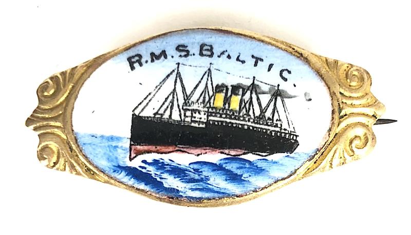 R.M.S. Baltic White Star Line hand painted enamel picture badge