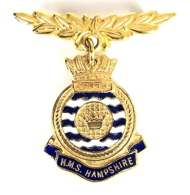 HMS Hampshire Ships Crest gilt & enamel badge 1961 - 1976