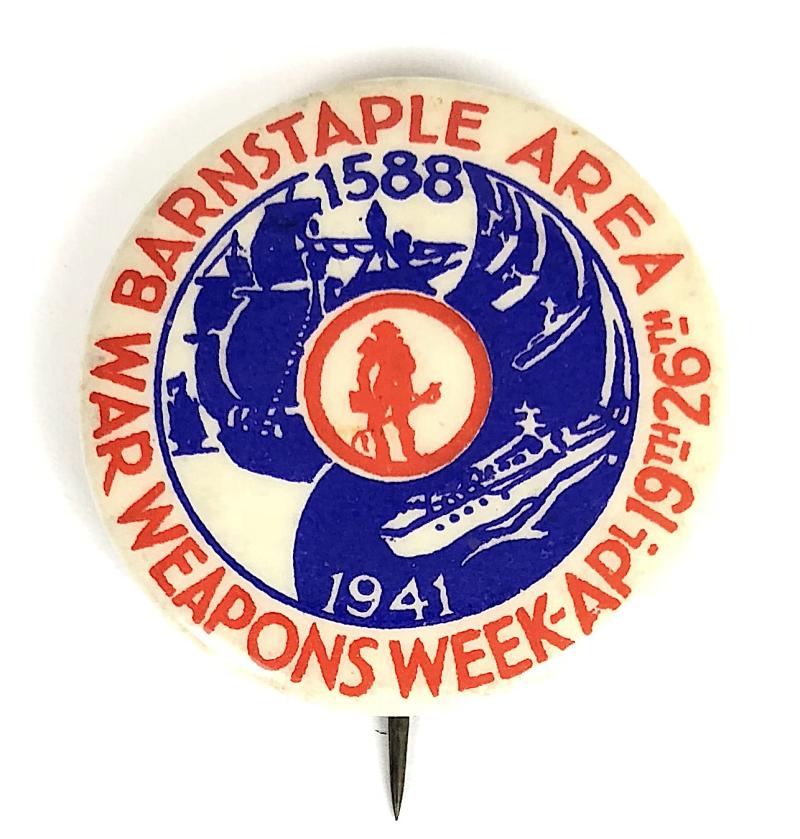 1941 Barnstaple Area War Weapons Week Warship button badge North Devon