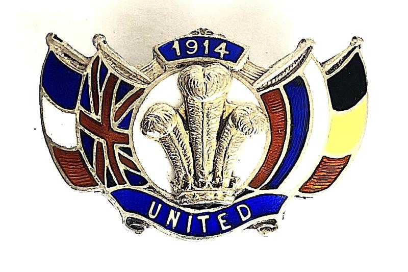 Prince of Wales 1914 War Fund United Flags Hallmarked Silver Badge