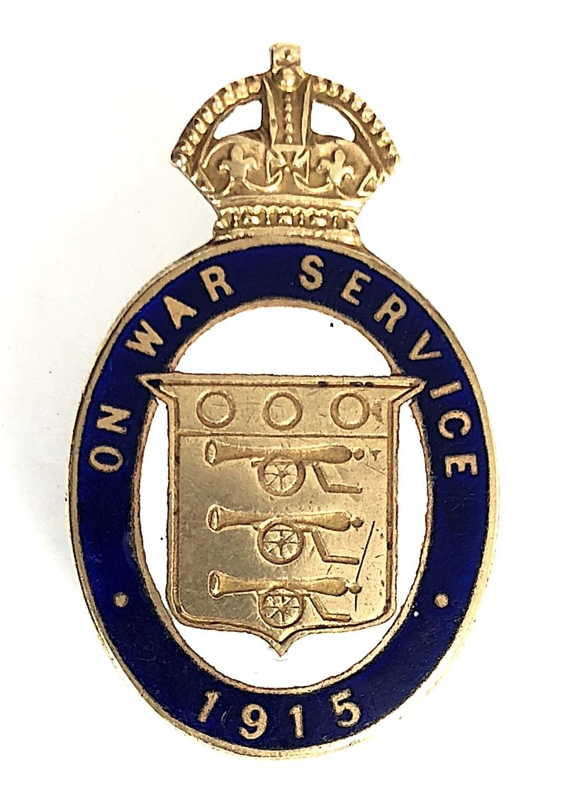 WW1 On War Service 1915 munition workers enamel badge J.R.GAUNT LONDON