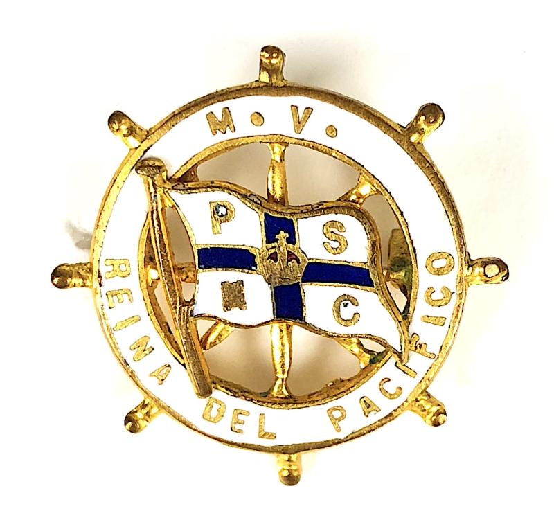M.V. Reina del Pacifico Pacific Steam Navigation Company ships wheel badge
