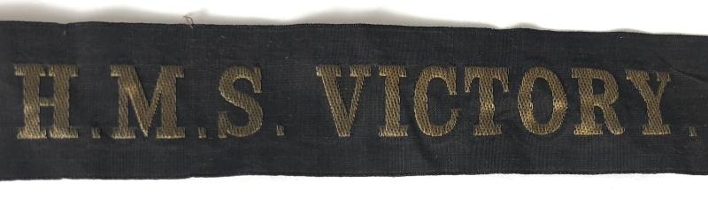 WW1 Royal Navy H.M.S.VICTORY cap tally silk ribbon badge