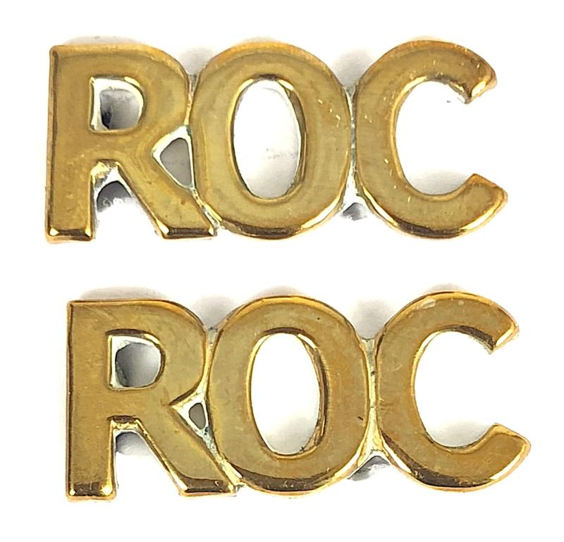 Royal Observer Corps ROC pair of brass matching  title badges