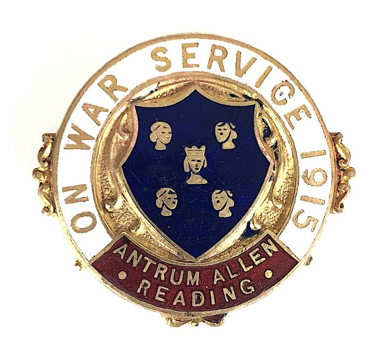 WW1 Antrum Allen Reading Harness Maker 1915 On War Service Badge