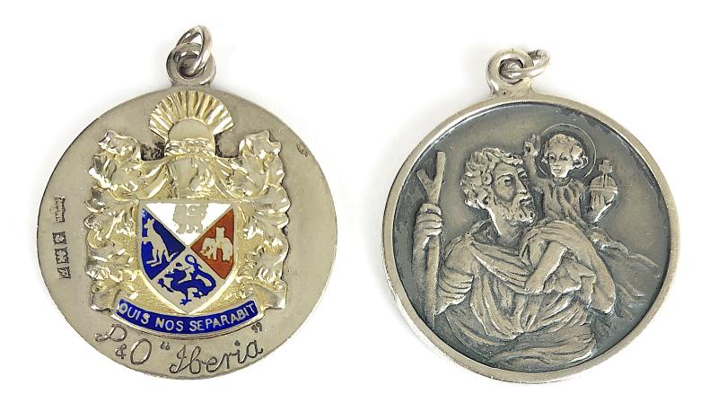 S.S. Iberia P&O shipping line 1955 Silver St Christopher pendant badge by Mappin & Webb