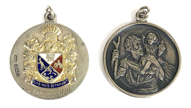 S.S. Arcadia P&O shipping line 1955 Silver St Christopher pendant badge by Mappin & Webb