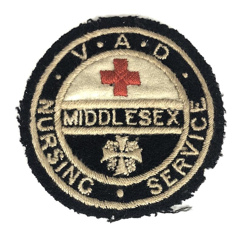 WW1 BRCS & Order of St John VAD MIDDLESEX NURSING Service cloth badge
