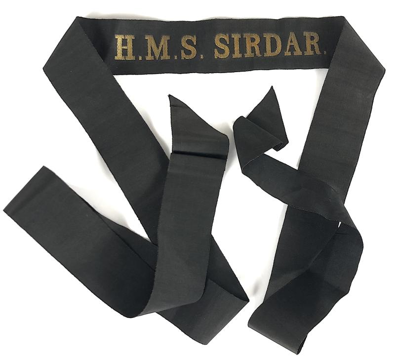 Royal Navy H.M.S. Sirdar cap tally silk ribbon badge 123mm.