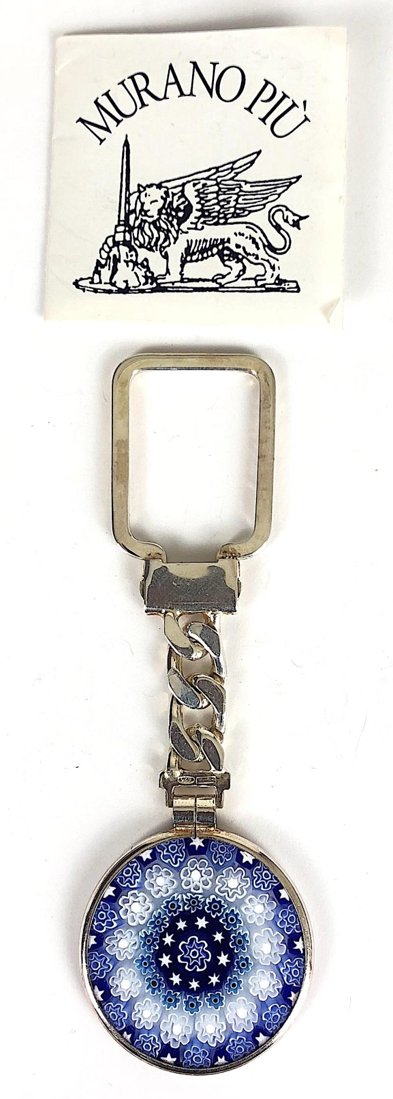 Murano Più Glass silver vintage key fob with case
