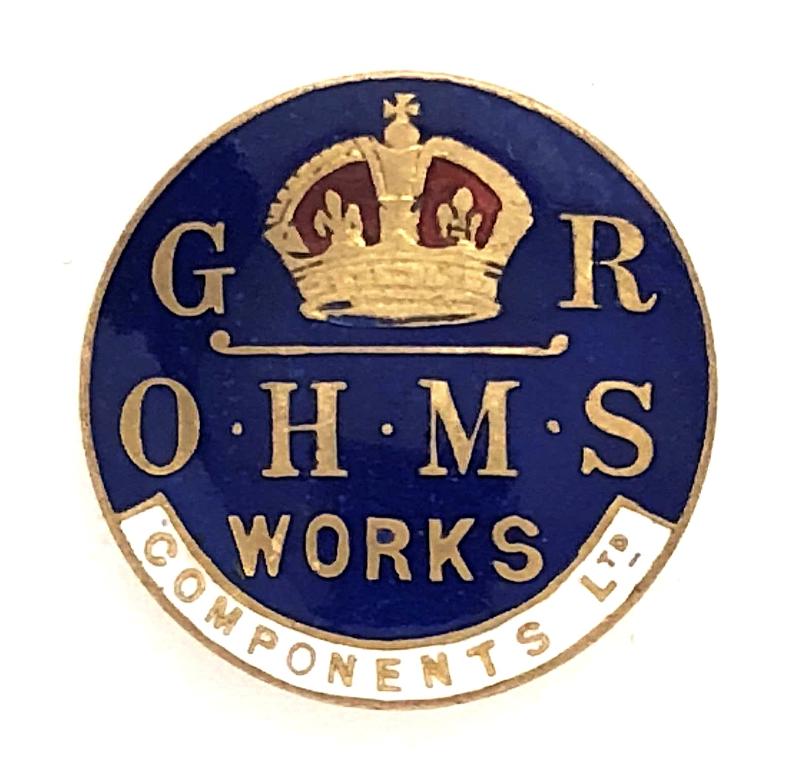 WW1 Components Ltd O.H.M.S WORKS On War Service Badge