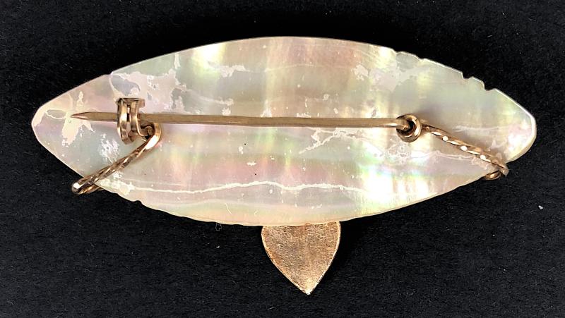 Royal Navy Ship HMS Vidette hand made wire work mother of pearl pin badge