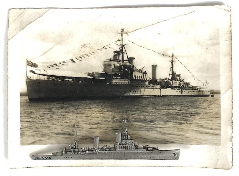 Royal Navy HMS Kenya Fiji-class light cruiser ship badge 1939 -1958 + Photograph