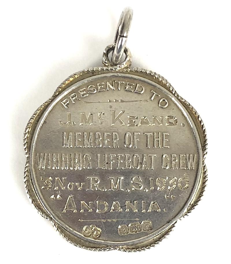 Cunard Steamship Co. R.M.S. Andania 1930 winning lifeboat crew member prize medal
