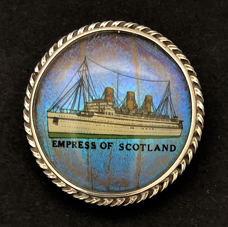 Empress of Scotland Canadian Pacific Railway shipping line silver ships picture badge