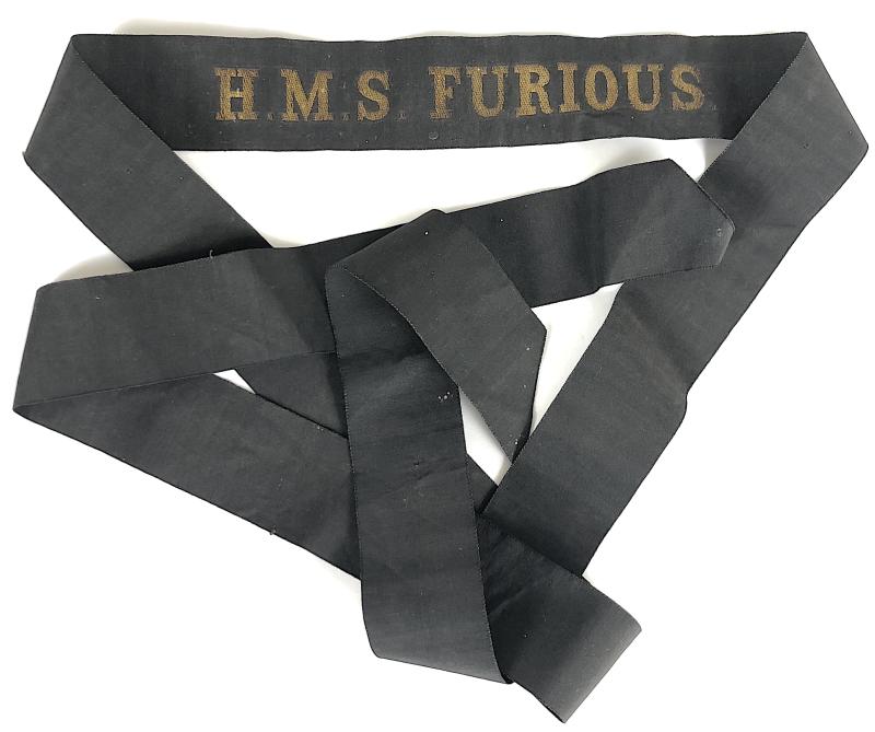 Royal Navy H.M.S. Furious cap tally silk ribbon badge 119mm.