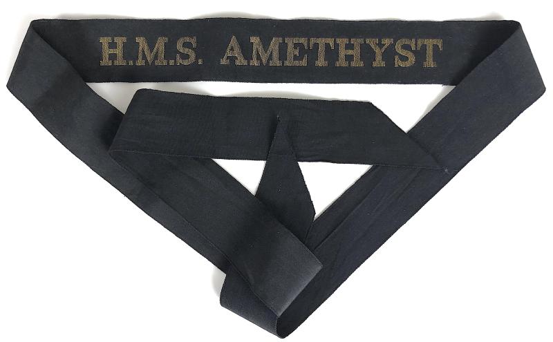 Royal Navy H.M.S. Amethyst cap tally silk ribbon badge 102mm