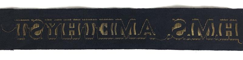 Royal Navy H.M.S. Amethyst cap tally silk ribbon badge 102mm