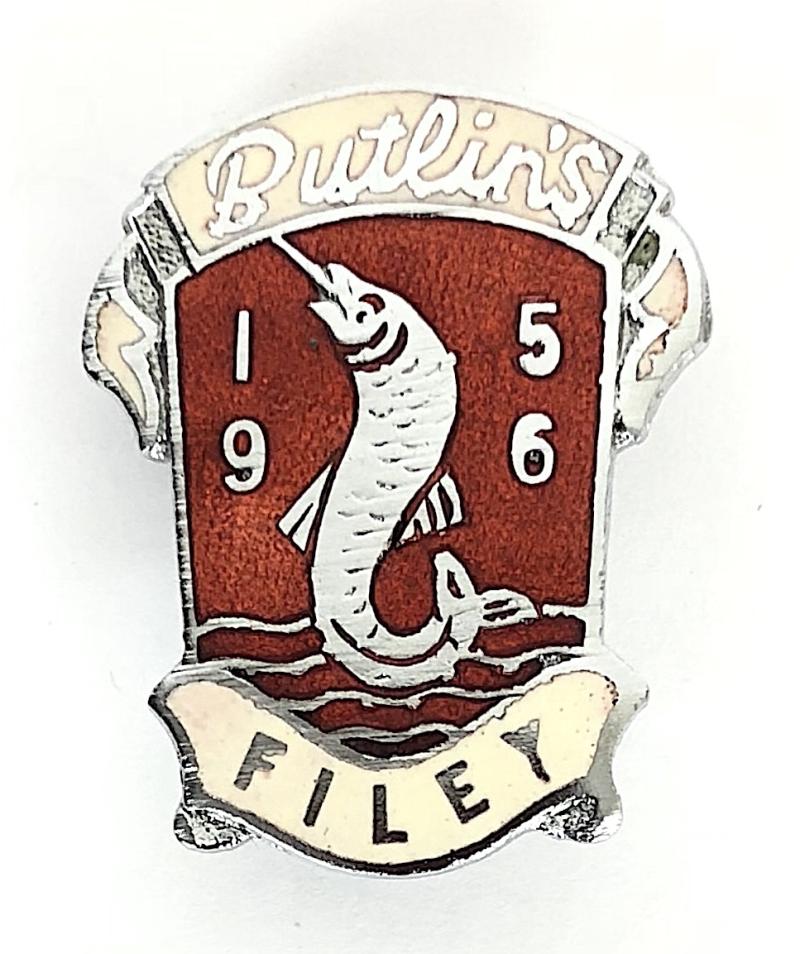 Butlins 1956 Filey holiday camp fish on line badge