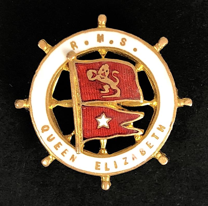 RMS Queen Elizabeth Cunard White Star Shipping Line ships wheel badge