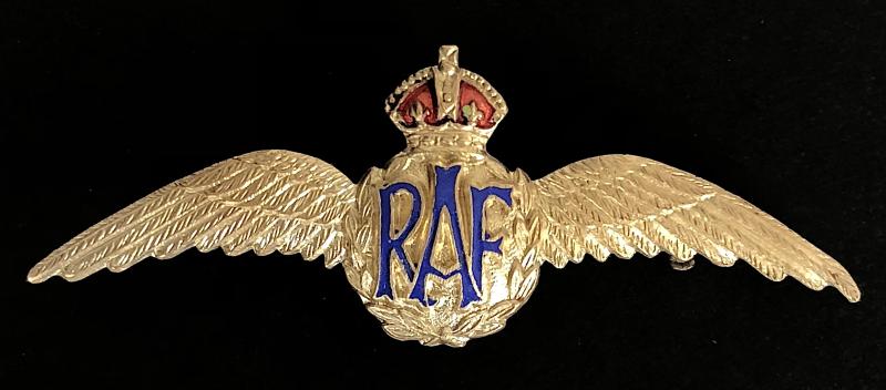 Royal Air Force pilot's wing gilt and enamel RAF sweetheart brooch