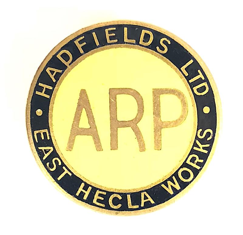 Hadfields Ltd East Hecla Works Sheffield ARP air raid precauctions badge