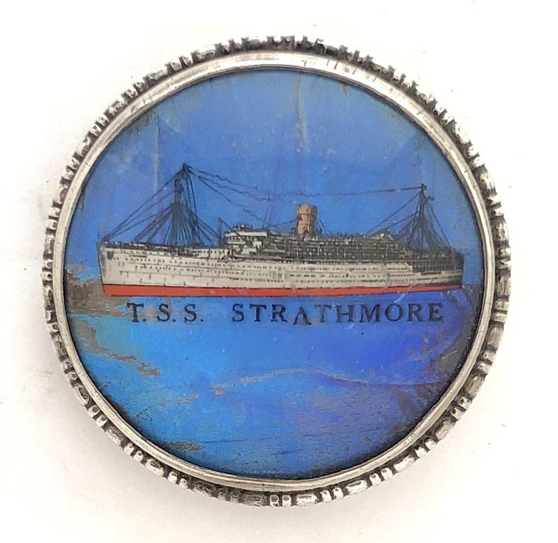 TSS Strathmore Peninsular and Oriental shipping line silver ships picture badge