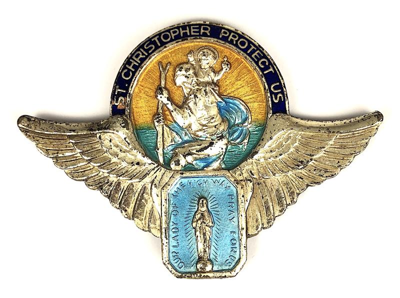 ST. CHRISTOPHER PROTECT US enamel automobile car badge MILANO Italy