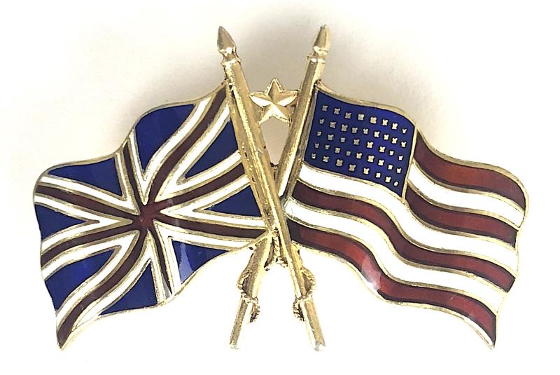 British Union Flag & United States Stars and Stripes Silver Badge