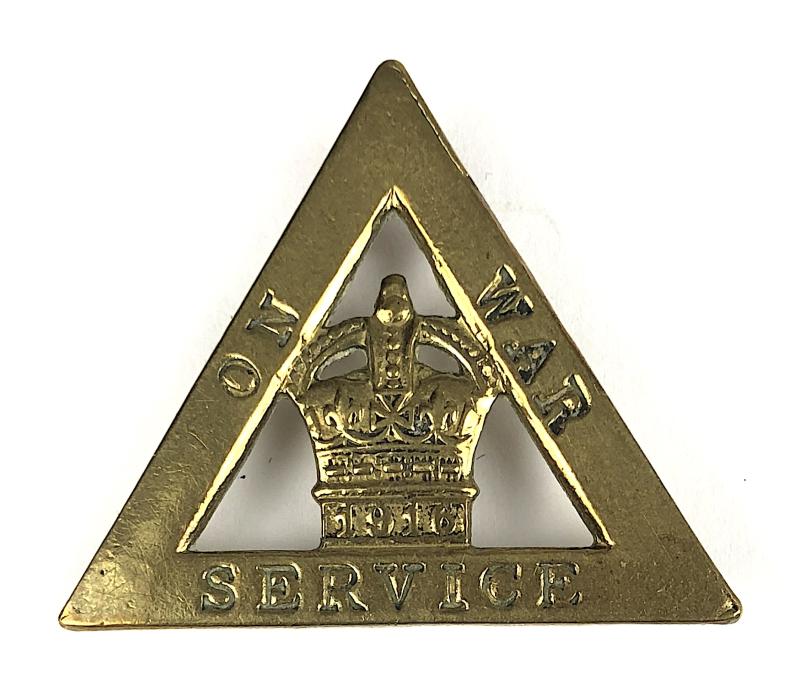 WW1 On War Service 1916 womens munition workers numbered badge Wylie & Co London